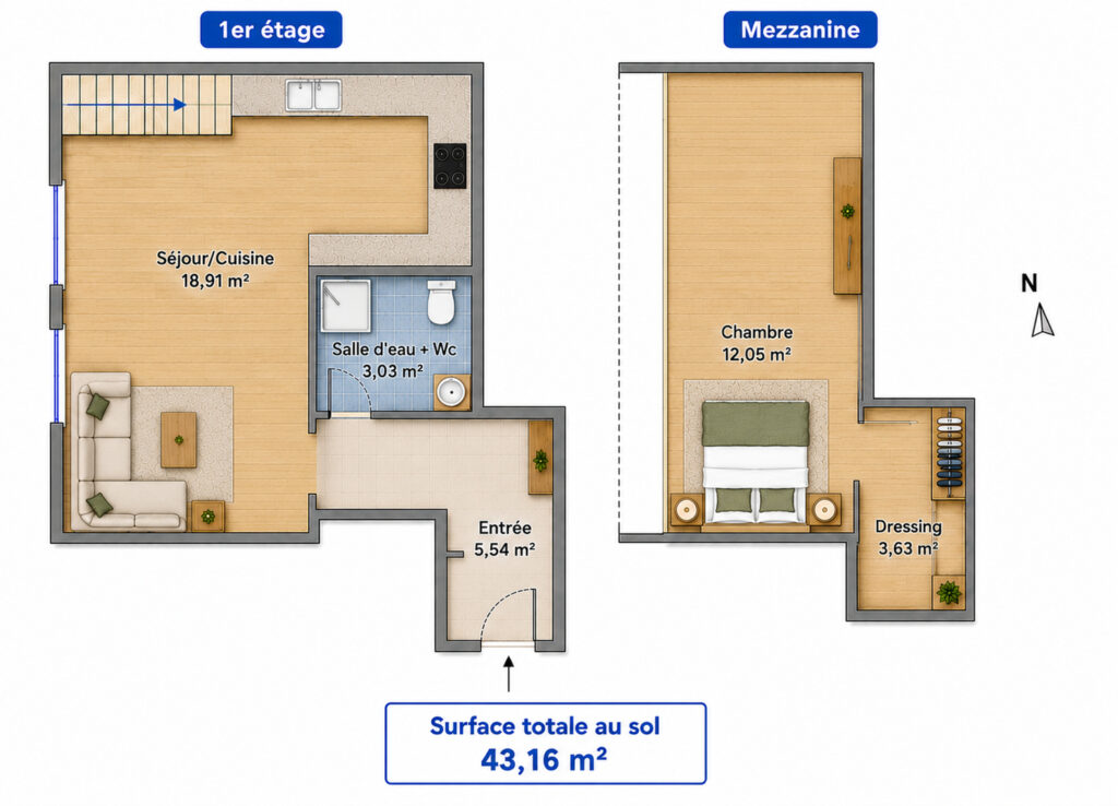 Grand appartement lumineux avec mezzanine – 43m² – ancien atelier d’artistes - Paris 19e - Léon Immobilier
